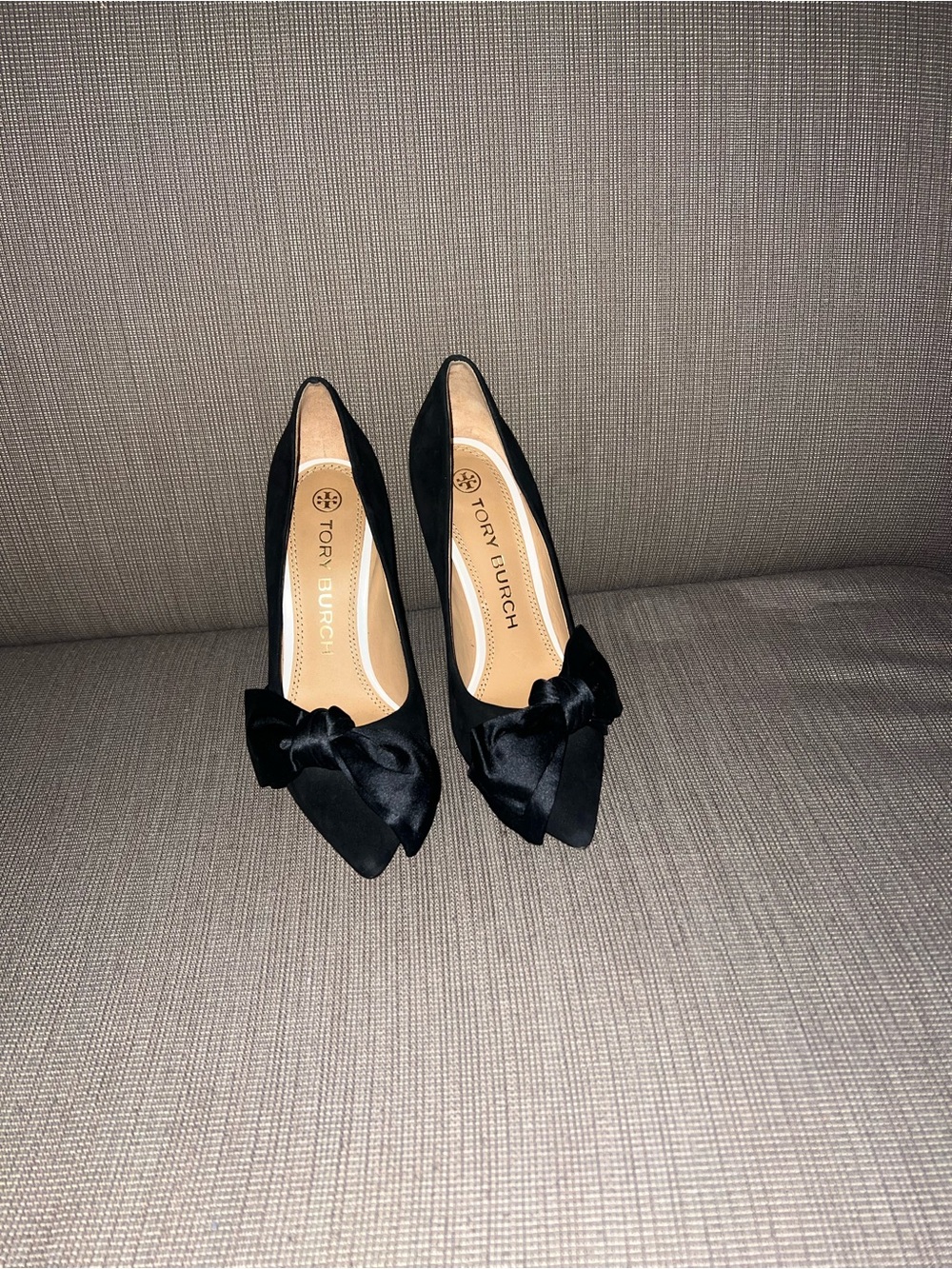 Tory Burch Black and White Pointed-Toe Two-Tone Pumps